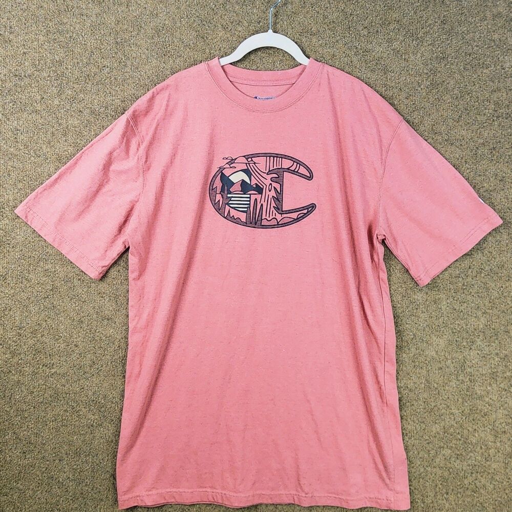 Champion Men Graphic Tee Salmon Athleticwear Short Sleeve L-Tall Crew Neck Logo